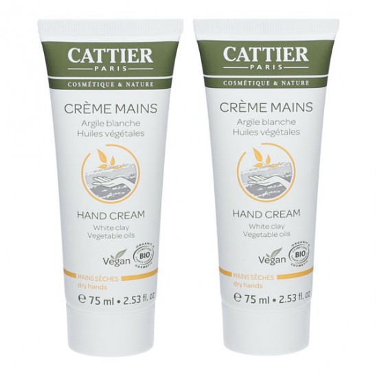 Cattier crème main à l'argile blanche 2x75ml