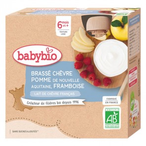 Babybio desserts brassé chèvre pomme framboise 4 gourdes de 85g