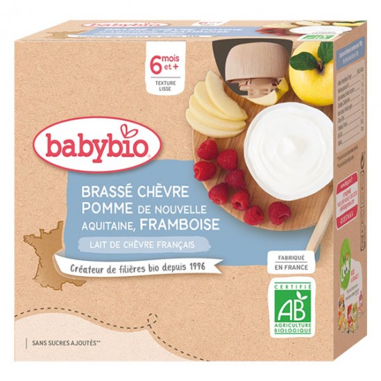 Babybio desserts brassé chèvre pomme framboise 4 gourdes de 85g