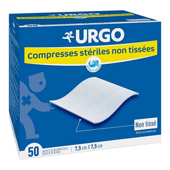 Urgo 50 compresses stériles non tissées 7.5cm x 7.5cm  2 sachets