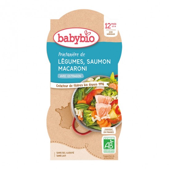 Babybio printanière de légumes saumon macaroni 12 mois et+ bols 2x200g