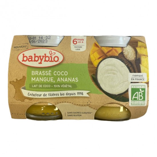 Babybio brassé coco, mangue, ananas dès 6mois 2x130gr