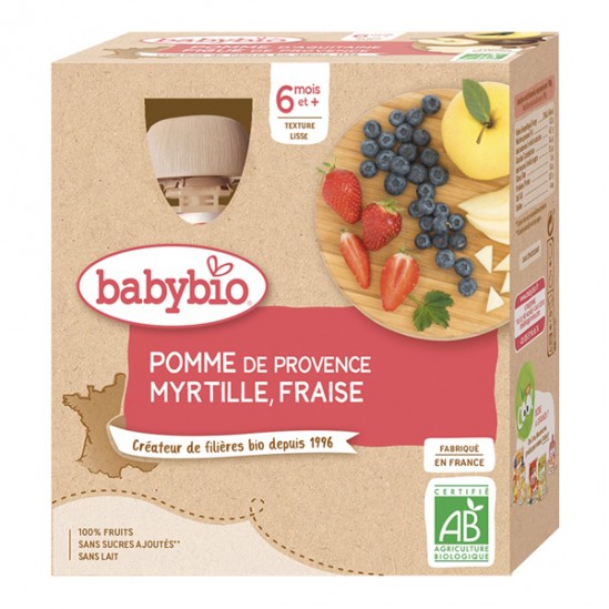 Babybio gourdes pomme myrtille fraise dès 6 mois lot de 4x90g