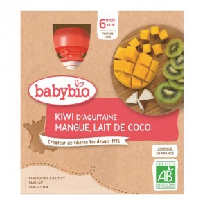 Babybio gourde kiwi mangue lait de coco lot de 4x90g