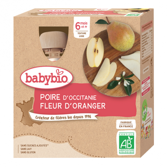 Babybio gourde poire fleur d'oranger lot de 4x90g
