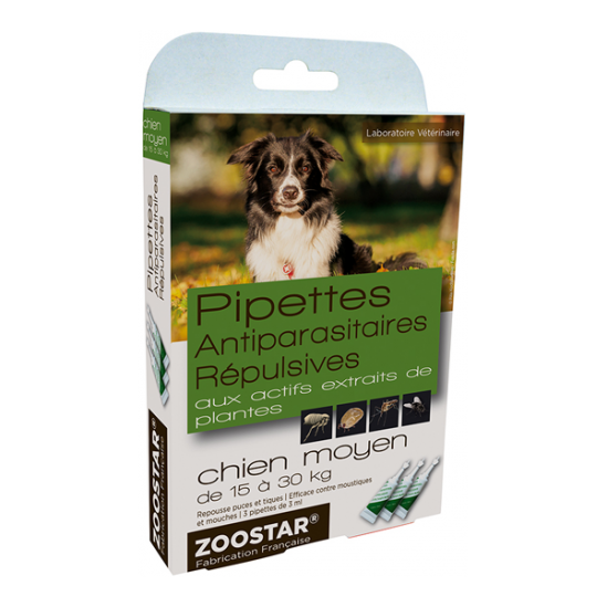 Zoostar 3 pipettes antiparasitaires répulsives chien 15 à 30kg