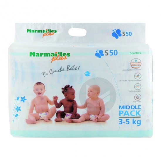 Marmailles plus couches bébé S de 3 à 5kg - 50 couches