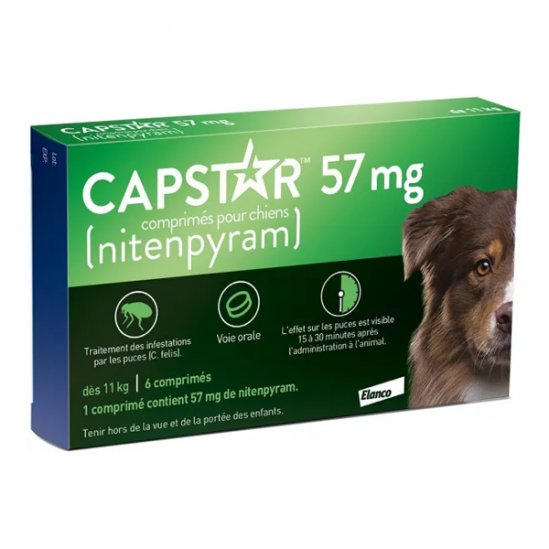 Capstar 57mg chien nitenpyram 6 comprimés