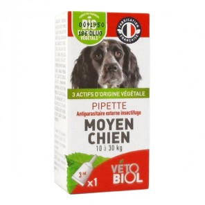 Vétobiol Pipettes antiparasitaires chien moyen bio 10kg à 30kg