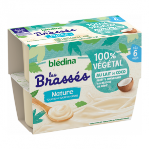 Blédina Les Brassés 100% végétal nature au lait de coco lot de 4 x 95gr