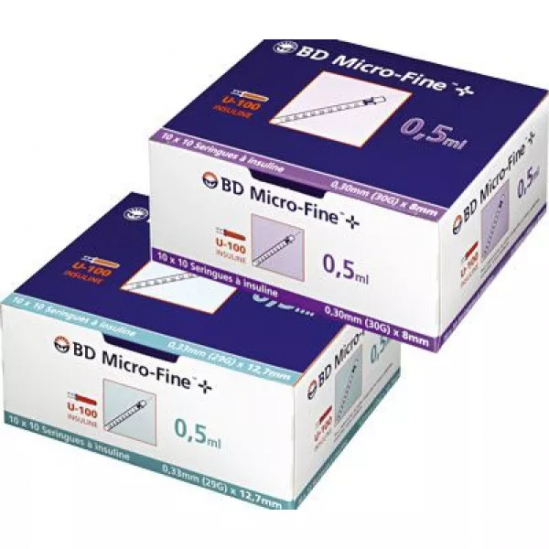 BD Micro-fine + seringue insuline 0,5ml aig 8mm 100 boites