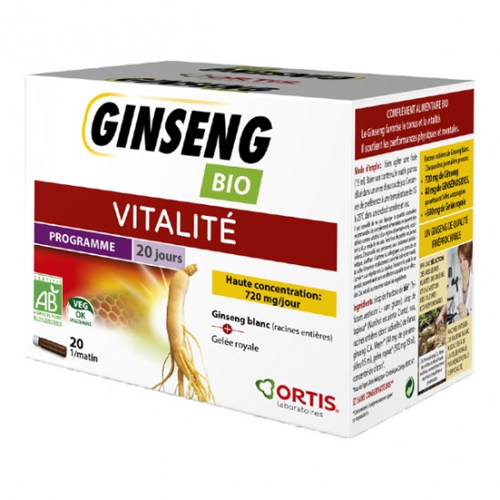 Ortis Ginseng BIO vitalité 20 fioles x 15ml