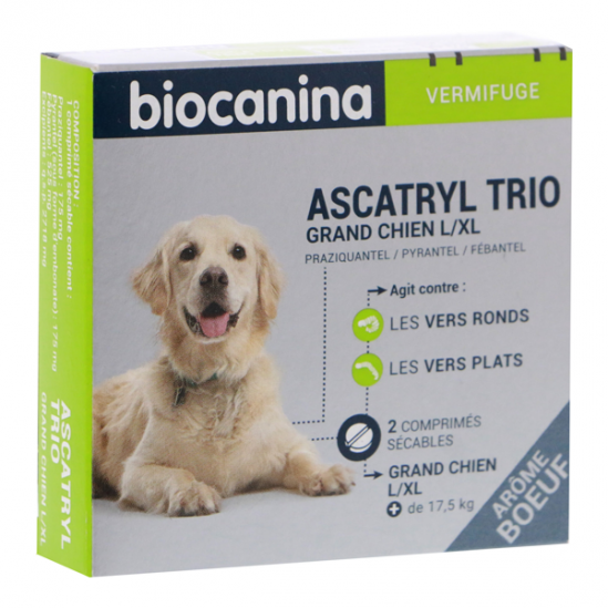 Biocanina ascatryl trio grand chien L/XL + de 17,5kg 2 comprimés
