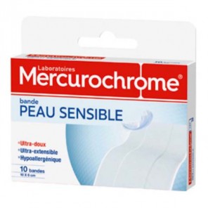 Mercurochrome bande peau sensible 10cm x 6,2cm 10 bandes