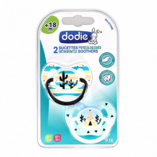 Dodie 2 sucettes physiologiques silicone fleurs/indienne +18 mois