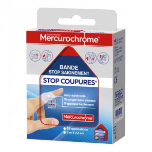 Mercurochrome Stop Coupures bande stop saignement 3m x 2,5cm