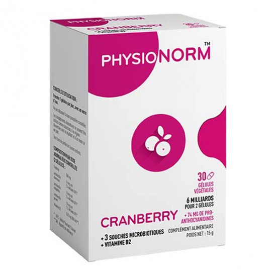 Physionorm Cranberry + ferment lactique + Vitamine B12 - 30 gélules