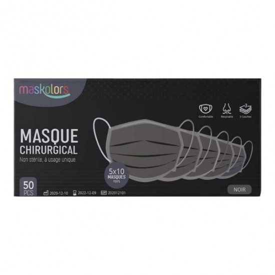 IDC masque chirurgical type IIR couleur noire boîte de 50 masques