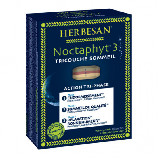 Herbesan noctaphyt 3 tricouche sommeil 15 comprimés 14.4g