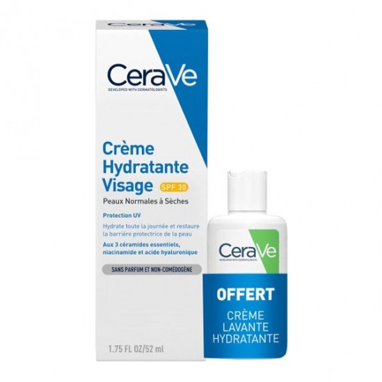 CeraVe crème hydratante visage + crème lavante hydratante offerte