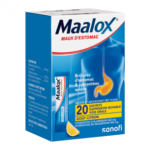 Maalox maux d'estomac suspension buvable goût citron 20 sachets