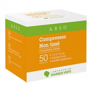 Marque Verte Abso compresses stériles non tissé 7,5x7,5cm 25 sachets de 2