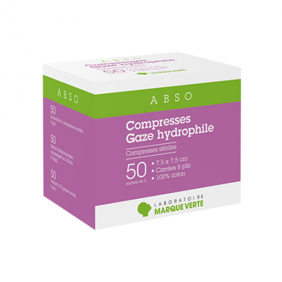 Marque Verte Abso Compresses Gaze hydrophile 7,5x7x5cm boîte de 2x25