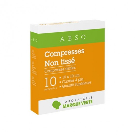 Marque Verte Abso Compresses stériles non tissé 10x10cm boîte de 2x10