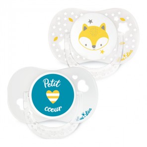 Luc & Léa 2 sucettes anatomiques 0 à 6 mois modèle renard et petit coeur