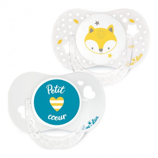Luc & Léa 2 sucettes anatomiques 0 à 6 mois modèle renard et petit coeur