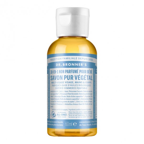 Dr Bronner's savon de Castille liquide non parfumé 60ml