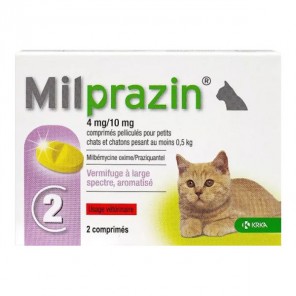 Krka Milprazin Vermifuge 4 mg/10mg pour petits chats et chatons - 2 comprimés