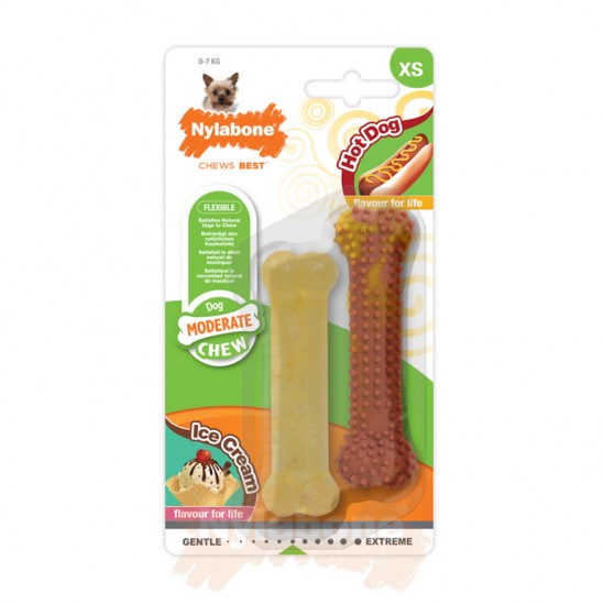 Nylabone Moderate Chew hot dog crème glacée bone pack twin XS