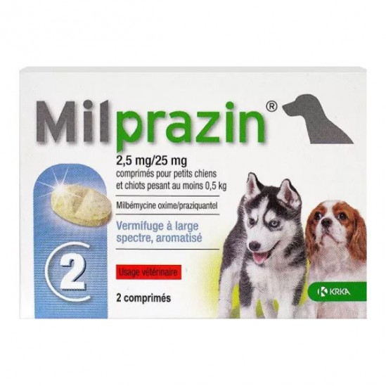 Krka Milprazin Vermifuge petit chiens et chiots 2,5mg/25mg - 2 comprimés