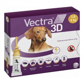 Ceva Vectra 3D pour chien 1,5 à 4kg 12 pipettes