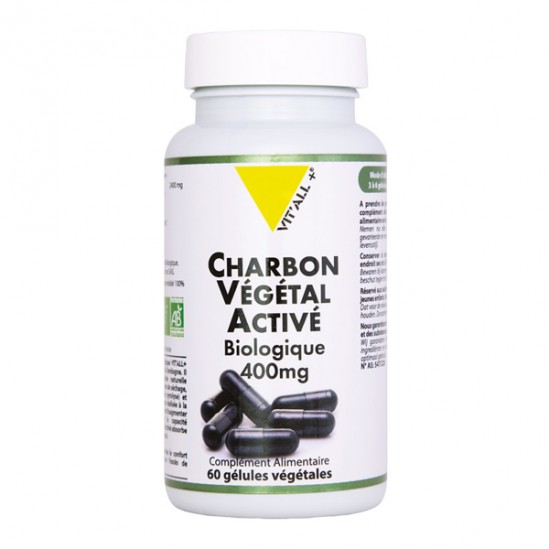 Vitall+ charbon vegetal actif 400mg 60 gélules