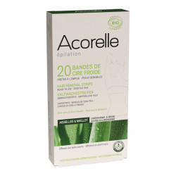 Acorelle épilation aisselles et maillot 20 bandes de cire froide bio