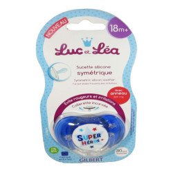 Luc et Léa Super Héro sucette symétrique avec anneau +18 mois