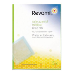 Revamil tulle au miel médical 8 x 8cm boîte de 5 pansements