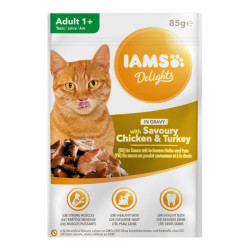 Iams Delights chat adulte bouchées poulet et dinde 85gr