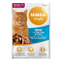 Iams Delights chat sénior gelées thon sauvage et hareng 85gr