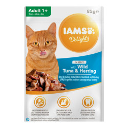 Iams Delights chat adulte gelées thon sauvage et hareng 85gr