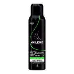Akileïne spray noir 3 en 1 pieds et chaussures 150ml