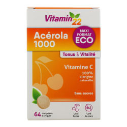 Vitamin'22 Acérola 1000 goût cerise 64 comprimés à croquer