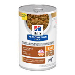 Hill's Prescription Diet K/D J/D santé rénale & mobilité chien adulte ragoût poulet légumes 12x354gr